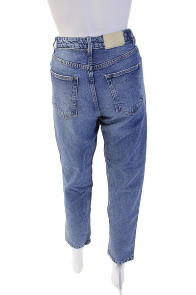 Zara Women Mom Tapered Mid-Rise Jeans Blue 100% Cotton Size 24