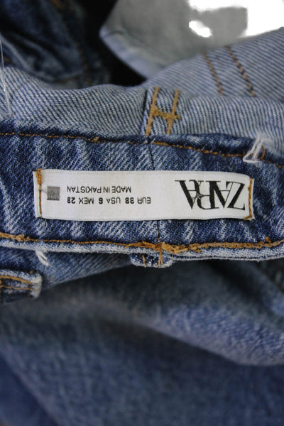 Zara Women Mom Tapered Mid-Rise Jeans Blue 100% Cotton Size 24