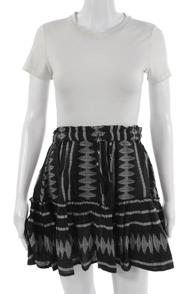 Elan Women Peasant Flare Skirt Black Geometric Cotton Short Size M