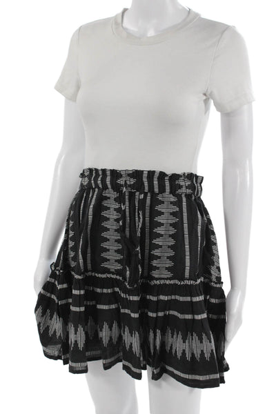 Elan Women Peasant Flare Skirt Black Geometric Cotton Short Size M