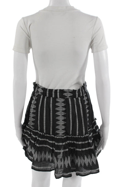 Elan Women Peasant Flare Skirt Black Geometric Cotton Short Size M