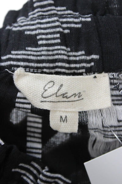 Elan Women Peasant Flare Skirt Black Geometric Cotton Short Size M