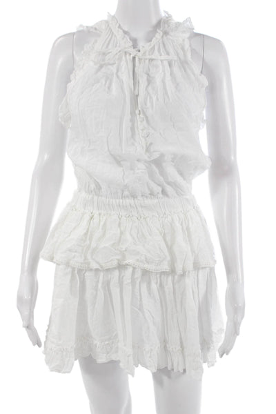 Mustard Seed Women Mini Sundress White High Neck Sleeveless Boho Size L