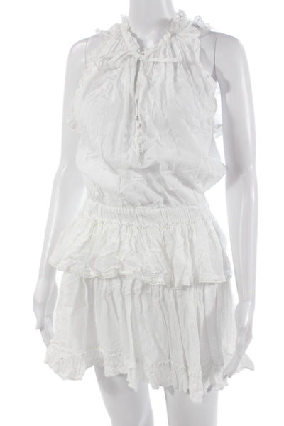 Mustard Seed Women Mini Sundress White High Neck Sleeveless Boho Size L