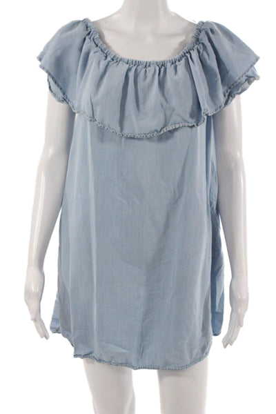 Zara Woman Women Shift Dress Light Blue Lyocell Bohemian Short Size L