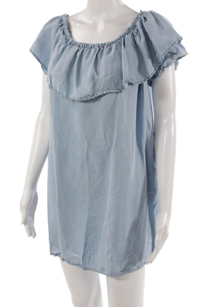 Zara Woman Women Shift Dress Light Blue Lyocell Bohemian Short Size L