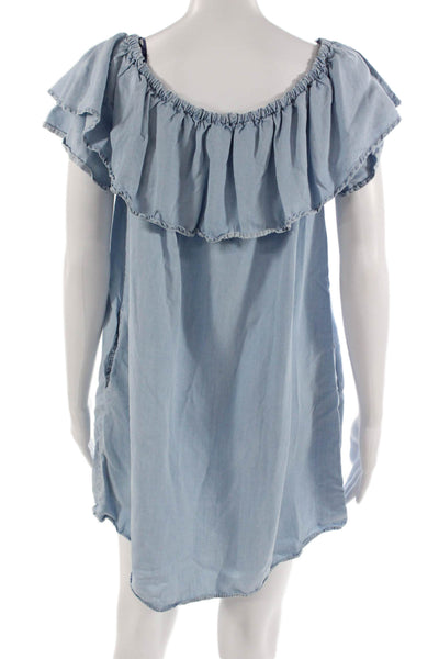 Zara Woman Women Shift Dress Light Blue Lyocell Bohemian Short Size L
