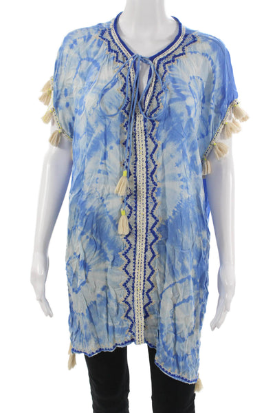 Skemo Womens Tunic Bohemian Blue Sleeveless Rayon Drawstring Round Neck Size M