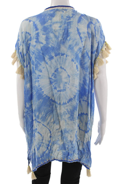 Skemo Womens Tunic Bohemian Blue Sleeveless Rayon Drawstring Round Neck Size M