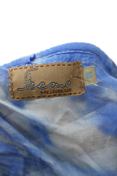 Skemo Womens Tunic Bohemian Blue Sleeveless Rayon Drawstring Round Neck Size M