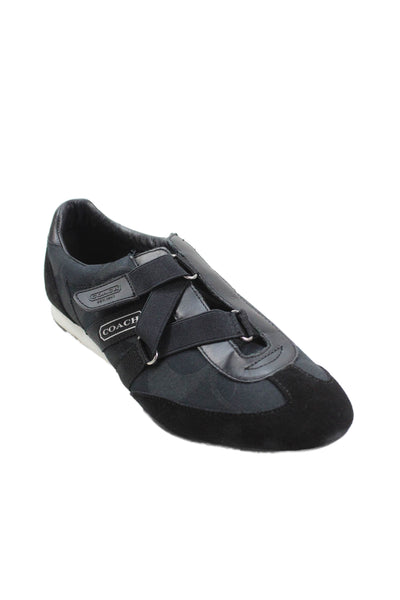 Coach Womens Monogram Canvas Strap On Low Top Sneakers Shoes Black Size 11M