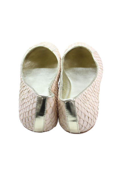 Chi by Carlos Falchi Womens Embossed Leather Slip On Ballet Flats Pink Size 10W