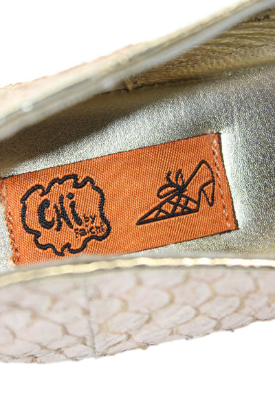 Chi by Carlos Falchi Womens Embossed Leather Slip On Ballet Flats Pink Size 10W