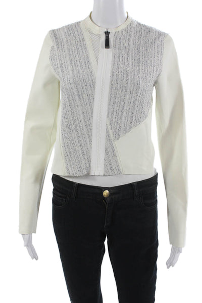 Elie Tahari Womens White High Neck Zip Jacket Long Sleeve Size 2