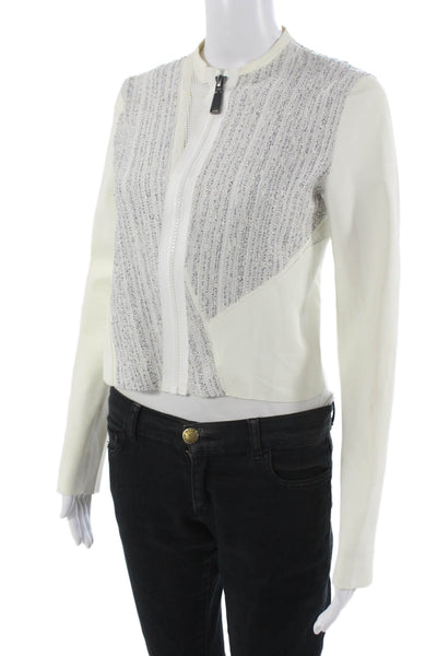 Elie Tahari Womens White High Neck Zip Jacket Long Sleeve Size 2