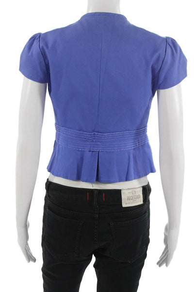 BCBG Max Azria Women Blue Short Sleeve Crewneck Button Up Blouse Size XS