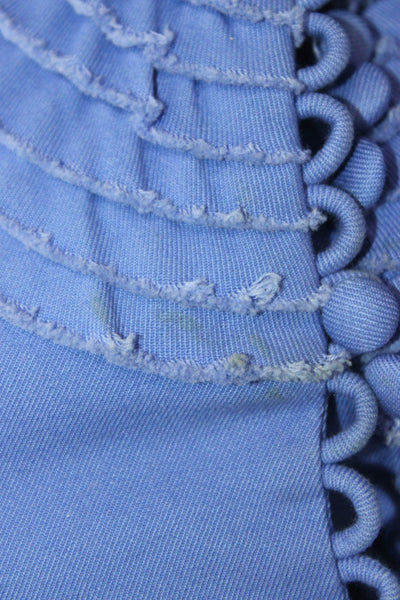 BCBG Max Azria Women Blue Short Sleeve Crewneck Button Up Blouse Size XS