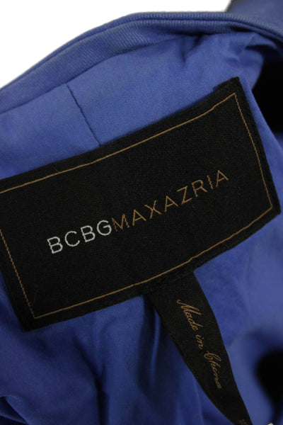 BCBG Max Azria Women Blue Short Sleeve Crewneck Button Up Blouse Size XS
