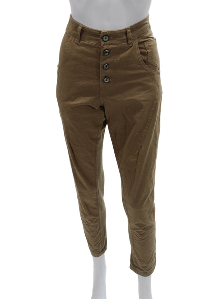 Innocenti Women Chino Khakis Brown Ankle Button Cotton Size S