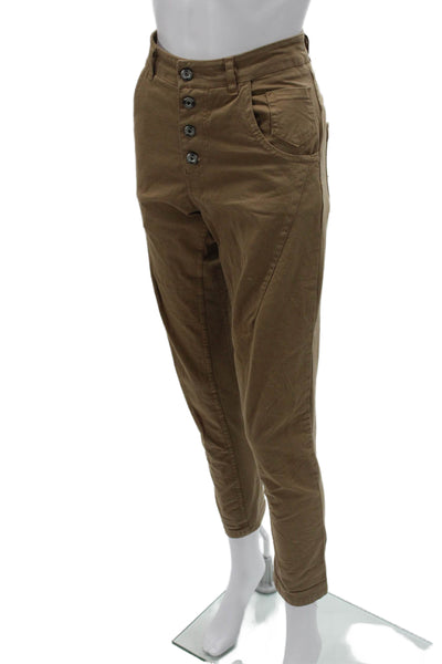 Innocenti Women Chino Khakis Brown Ankle Button Cotton Size S