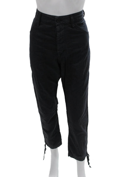 Prairie Underground Women Cropped Cargo Pants Black Button Organic Cotton Size S