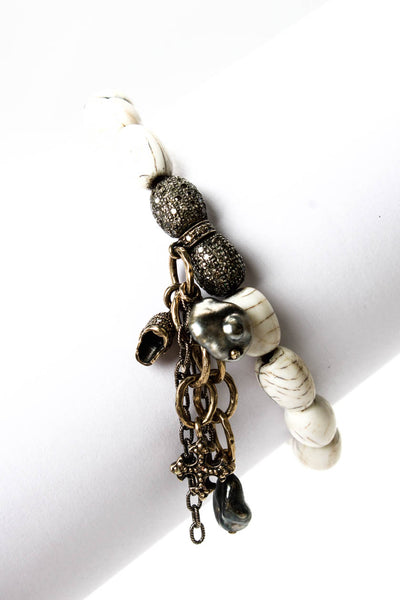 Loree Rodkin Womens Howlite Bead 925 Silver / 18K Gold Multigemstone Accent Brac