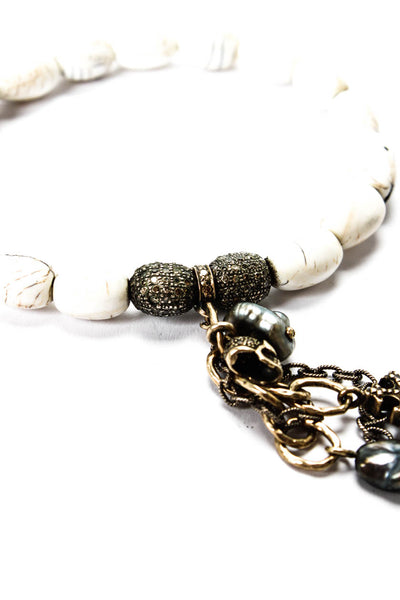 Loree Rodkin Womens Howlite Bead 925 Silver / 18K Gold Multigemstone Accent Brac