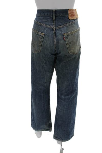 Levis Men Straight Wide Leg Dark Blue Mid Rise Cotton Jeans Size 32