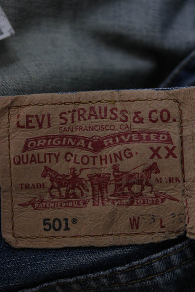 Levis Men Straight Wide Leg Dark Blue Mid Rise Cotton Jeans Size 32