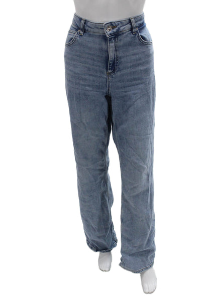 Zara Women Mom Wide Leg Light Blue Mid Rise Button Jeans Size 6