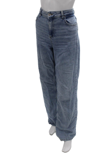Zara Women Mom Wide Leg Light Blue Mid Rise Button Jeans Size 6
