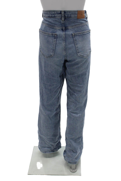 Zara Women Mom Wide Leg Light Blue Mid Rise Button Jeans Size 6