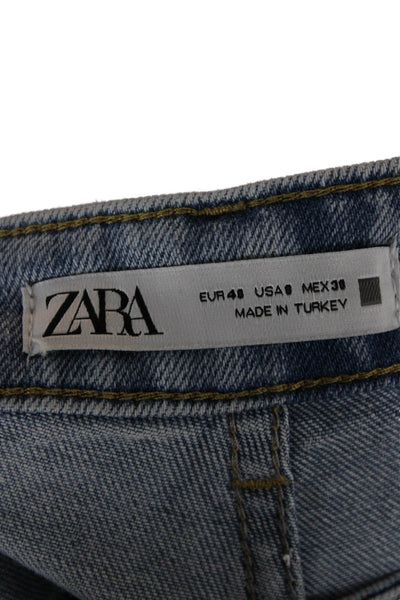 Zara Women Mom Wide Leg Light Blue Mid Rise Button Jeans Size 6