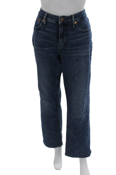 Madewell Women Mom Straight Jeans Dark Blue Mid Rise Button Size 28