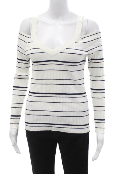 BB Dakota Womens White Striped V Neck Long Sleeve Top Size L