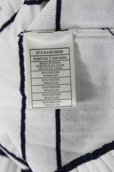 BB Dakota Womens White Striped V Neck Long Sleeve Top Size L