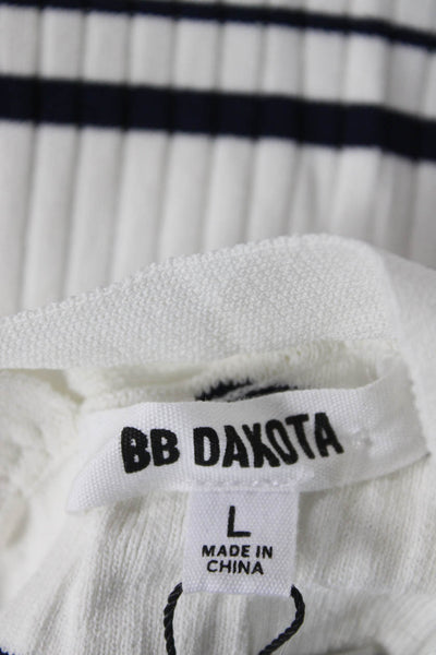 BB Dakota Womens White Striped V Neck Long Sleeve Top Size L