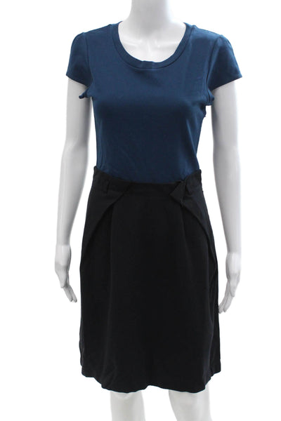 Theory Womens A-Line Skirt Black Viscose Nylon Knee Length Short Sleeve Size 8