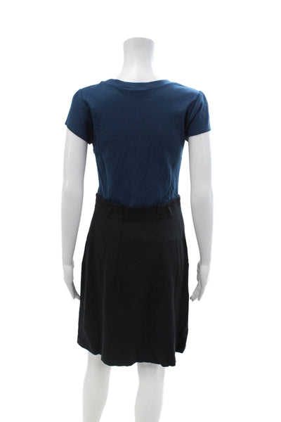 Theory Womens A-Line Skirt Black Viscose Nylon Knee Length Short Sleeve Size 8