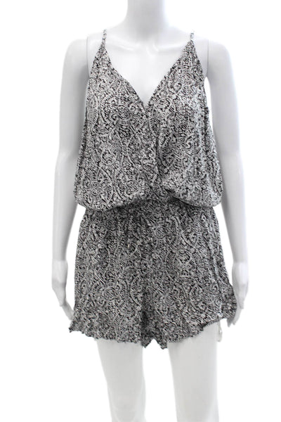 Splendid Womens Black Abstract V Neck Sleeveless Romper Rayon Size L