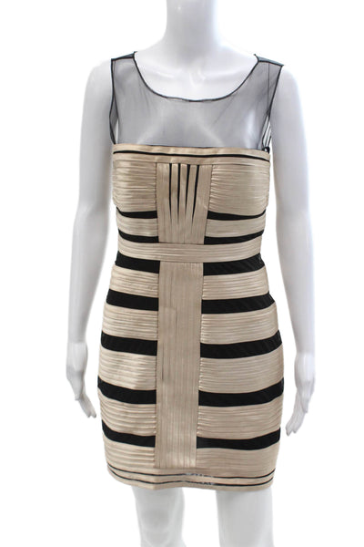 BCBG Max Azria Women Beige Bodycon Mini Dress V-Neck Zip Sleeveless Size 6