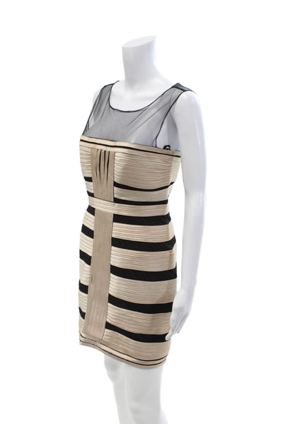 BCBG Max Azria Women Beige Bodycon Mini Dress V-Neck Zip Sleeveless Size 6
