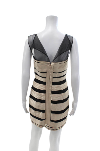 BCBG Max Azria Women Beige Bodycon Mini Dress V-Neck Zip Sleeveless Size 6
