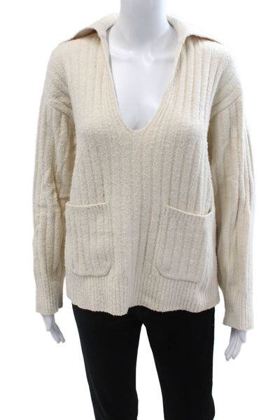 J Crew Unisex Beige Striped V Neck 100% Cotton Pullover Sweater Size XS
