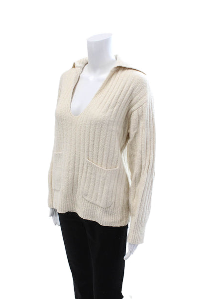J Crew Unisex Beige Striped V Neck 100% Cotton Pullover Sweater Size XS