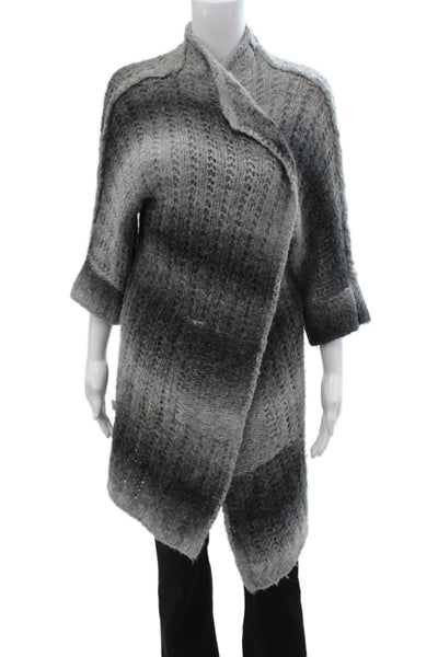 White + Warren Unisex Dark Gray Striped 3/4 Sleeve Cardigan Size S