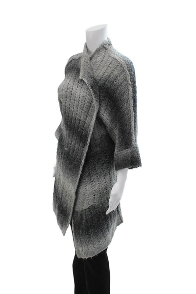 White + Warren Unisex Dark Gray Striped 3/4 Sleeve Cardigan Size S