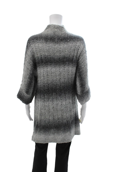 White + Warren Unisex Dark Gray Striped 3/4 Sleeve Cardigan Size S