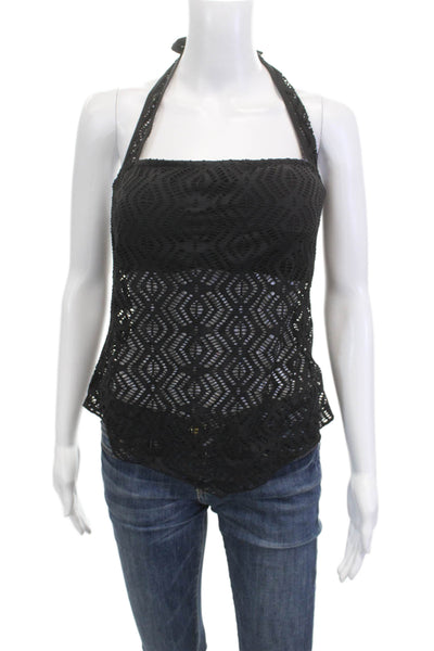 Becca by Rebecca Virtue Women Black Geometric Swim Tank Tie Back Size M