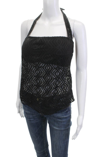 Becca by Rebecca Virtue Women Black Geometric Swim Tank Tie Back Size M